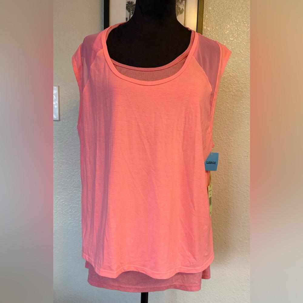 Tangerine Women's Coral Active Layered Tank Top Shirt Size Large